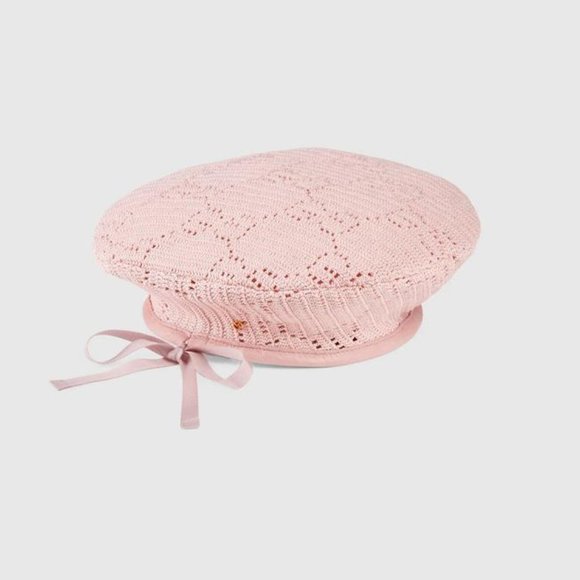 Gucci Beret Crochet Perforated Hat Pink Size Medium main image 4
